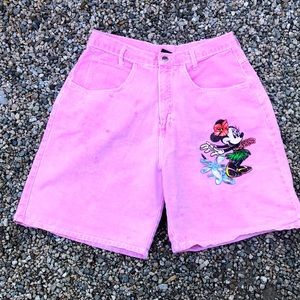 VTG ‘Disney 80s Aloha Pink Minnie Mouse High Waisted Denim ShortsSZ S-M, RARE